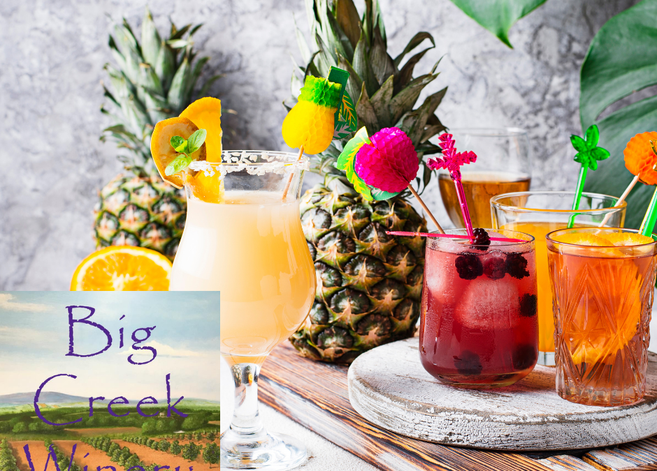 Photo of festive wine spritzers and mixers with pineapple and other fruits